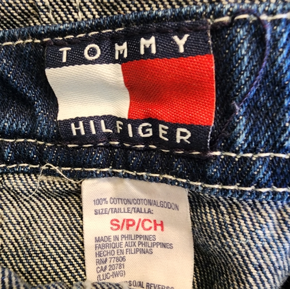 Tommy Hilfiger Denim Overalls Kids Wide Leg Pockets Flag Spell Out VTG Y2K Small - Picture 7 of 8